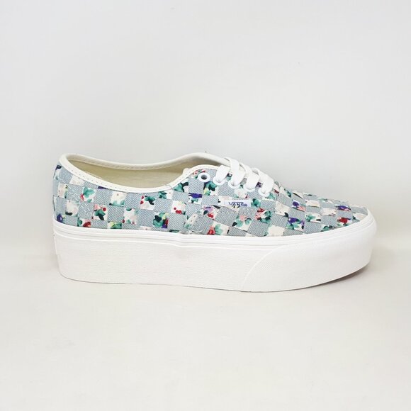 Vans Authentic Stackform Platform Denim Floral Woven White Shoe Sneaker Womens - Picture 1 of 11